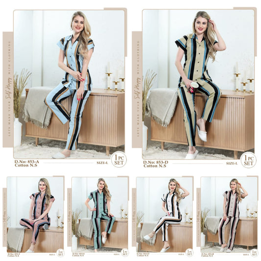 853 Perfect Feel Cotton Collar Night Suits Supplier Gujarat
