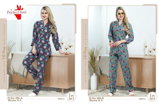 856 Ab Perfect Feel Rayon Collar Night Suits Manufacturer India