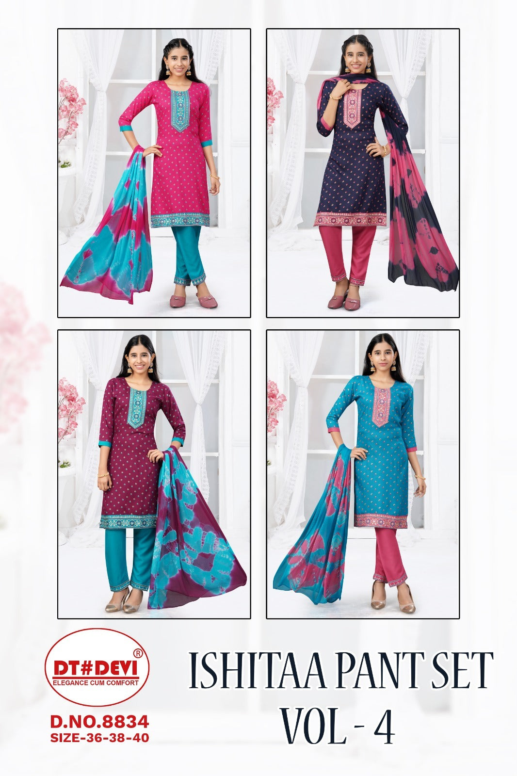 8834 Ishitaa Vol 4 Dt Devi Rayon Girls Readymade Pant Suits Wholesaler