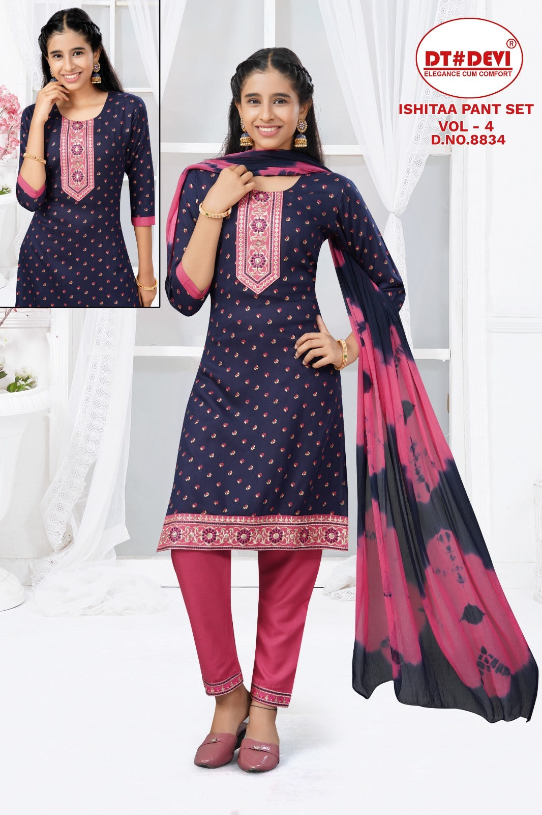 8834 Ishitaa Vol 4 Dt Devi Rayon Girls Readymade Pant Suits Wholesaler