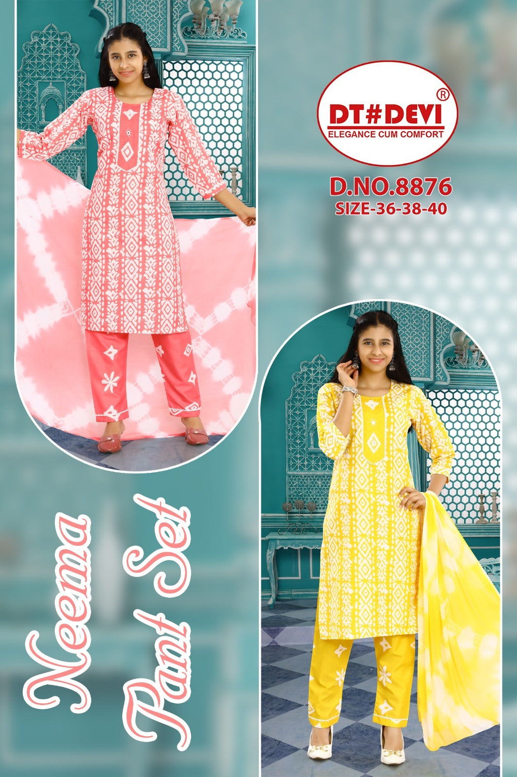 8876 Neema Dt Devi Cotton Readymade Pant Style Suits Manufacturer Ahmedabad