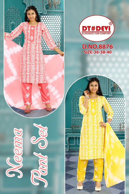 8876 Neema Dt Devi Cotton Readymade Pant Style Suits Manufacturer Ahmedabad