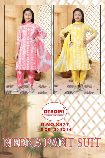8877 Neena Dt Devi Cotton Girls Readymade Pant Suits Wholesale Rate