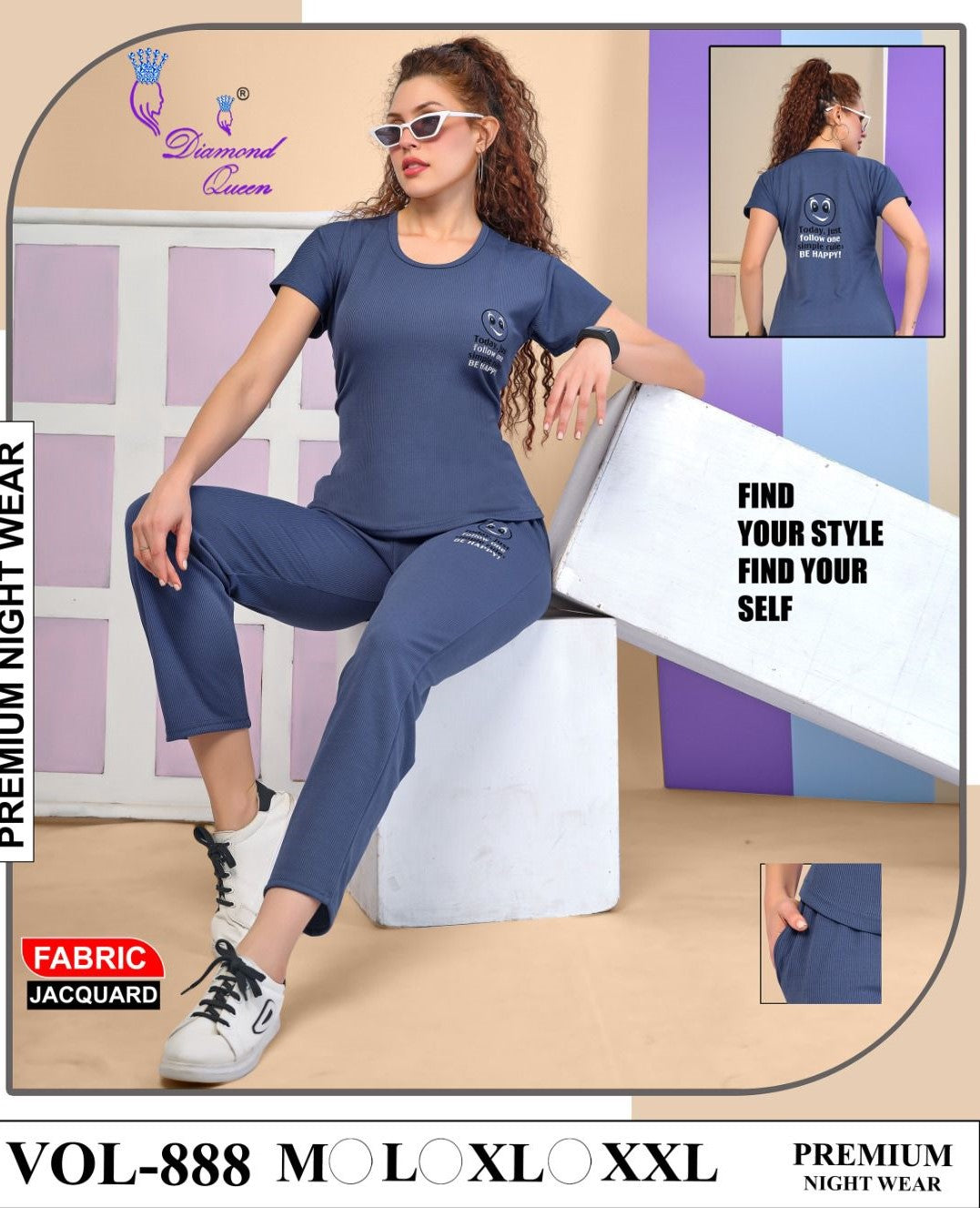 888 Diamond Queen Sinker Pyjama Night Suits Wholesale Price