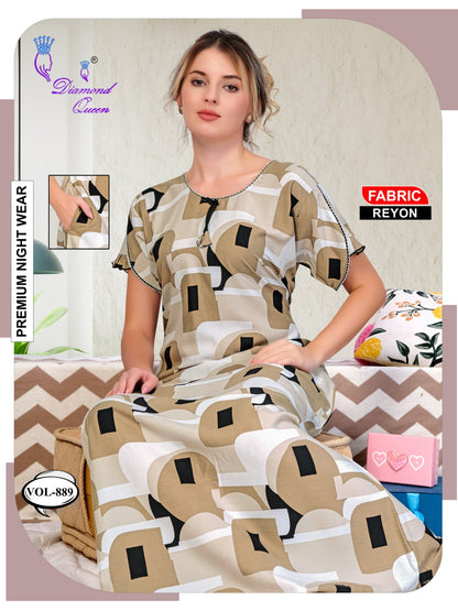 889 Diamond Queen Reyon Night Gowns Wholesaler Ahmedabad