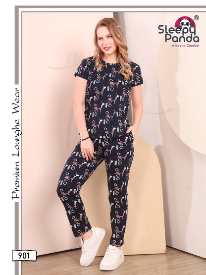 901 Kerry Sleepy Panda Cotton Pyjama Night Suits Wholesaler