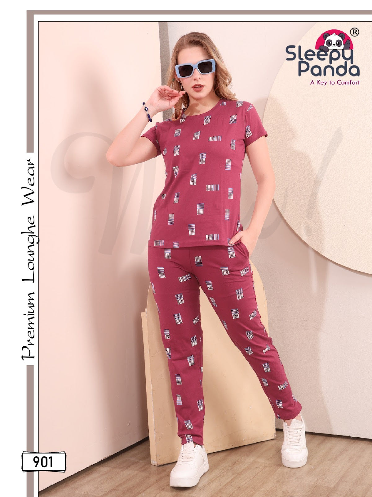 901 Kerry Sleepy Panda Cotton Pyjama Night Suits Wholesaler