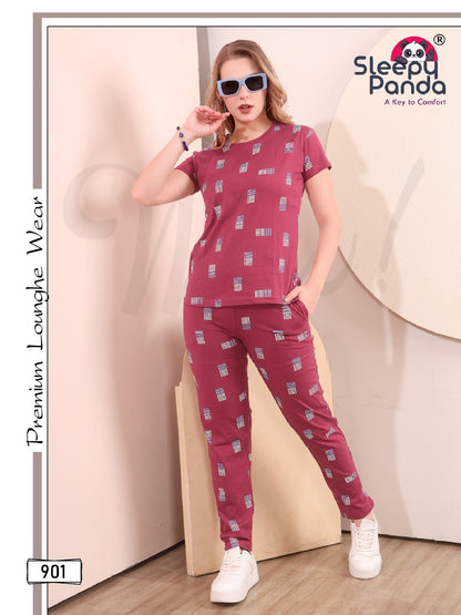 901 Kerry Sleepy Panda Cotton Pyjama Night Suits Wholesaler