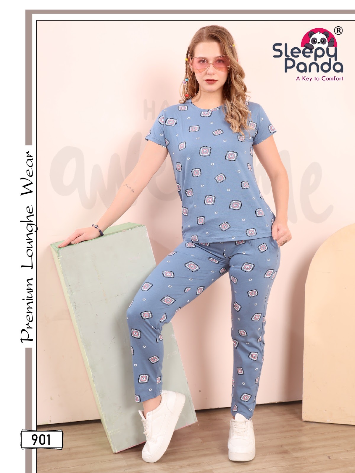 901 Kerry Sleepy Panda Cotton Pyjama Night Suits Wholesaler