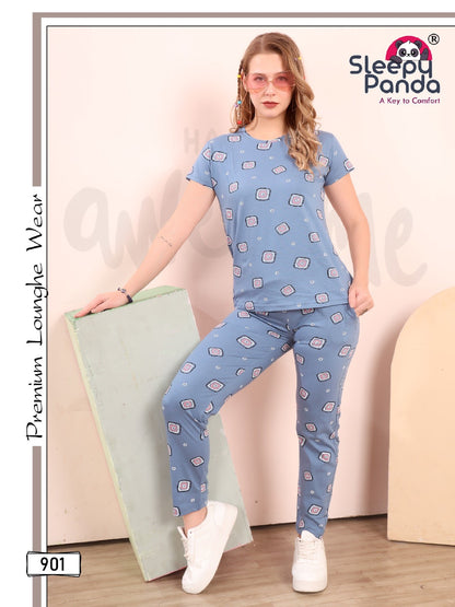 901 Kerry Sleepy Panda Cotton Pyjama Night Suits Wholesaler