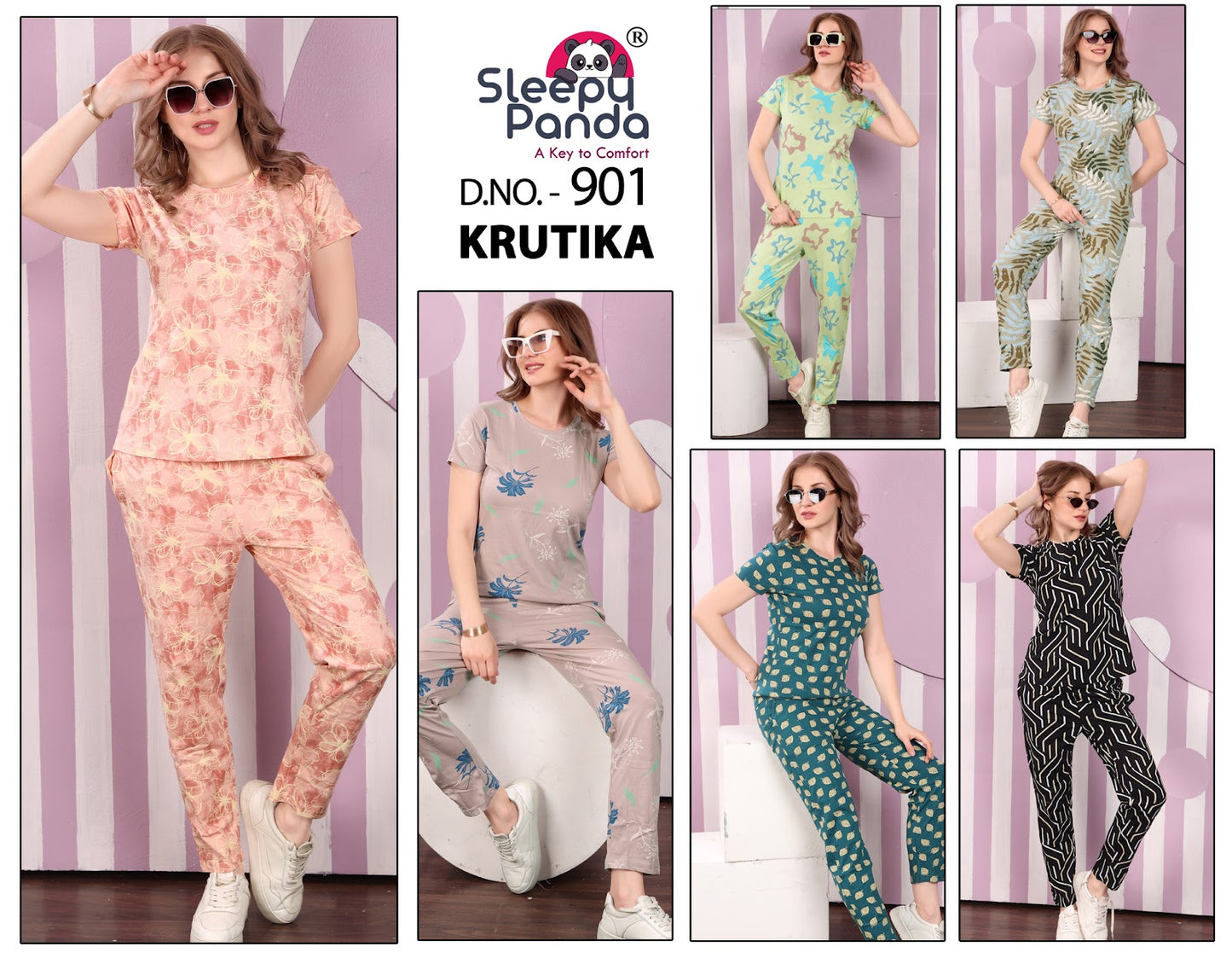 901 Krutika Sleepy Panda Sinker Pyjama Night Suits Manufacturer India