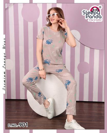 901 Krutika Sleepy Panda Sinker Pyjama Night Suits Manufacturer India