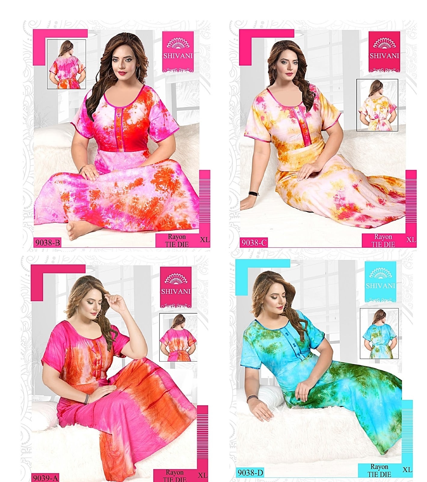 9038 Shivani Tie Dye Night Gowns Wholesale Price