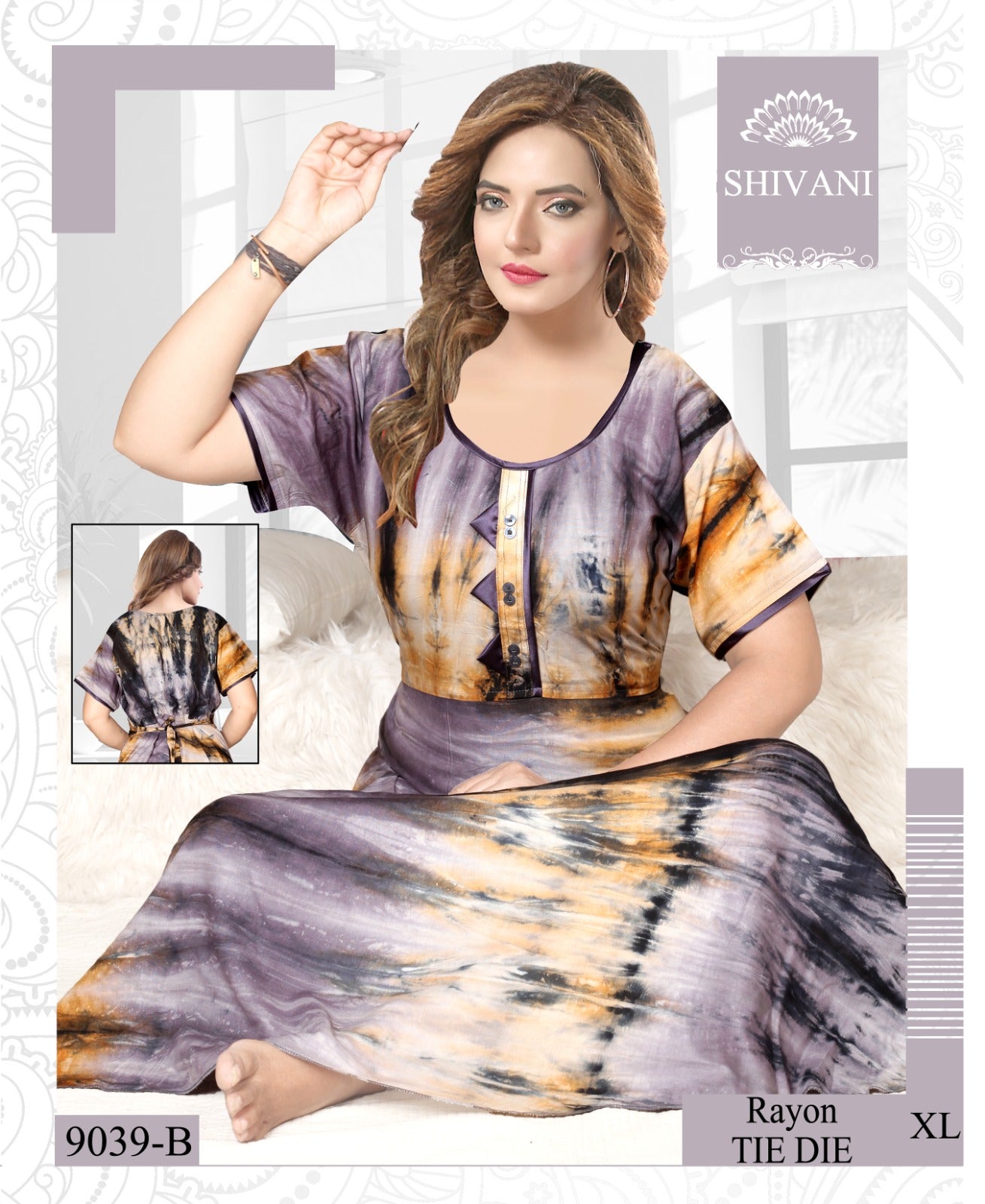 9039 Shivani Tie Dye Night Gowns Manufacturer India