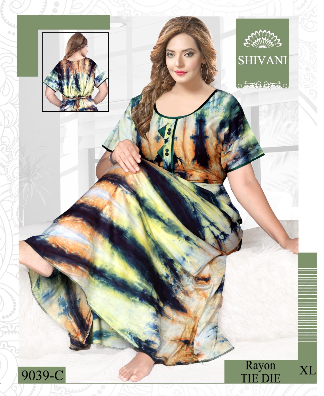 9039 Shivani Tie Dye Night Gowns Manufacturer India