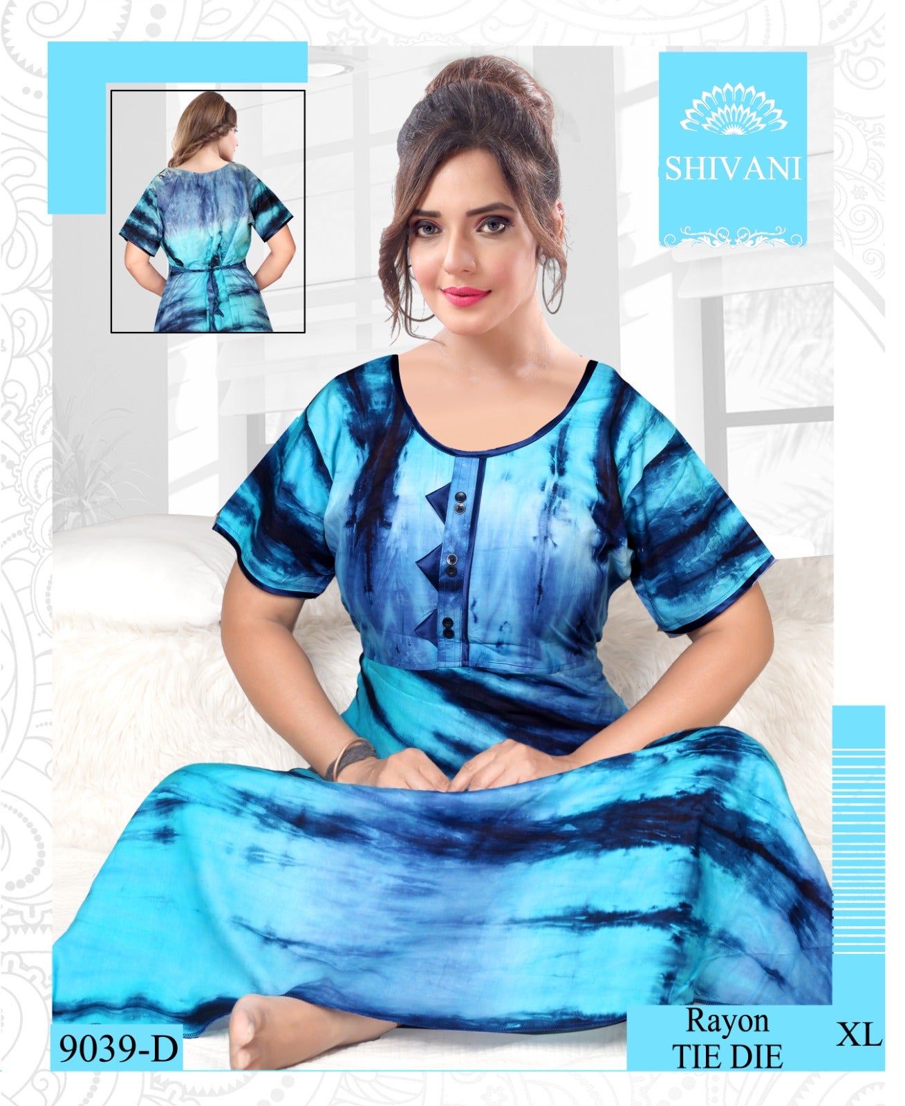 9039 Shivani Tie Dye Night Gowns Manufacturer India