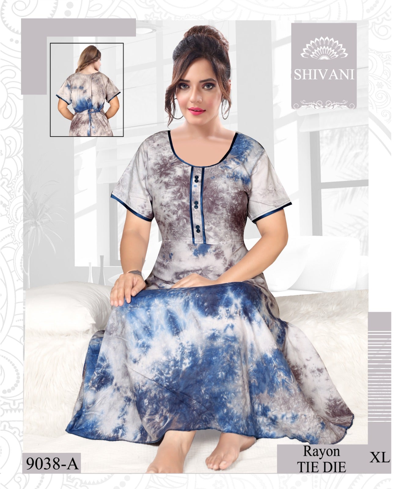 9039 Shivani Tie Dye Night Gowns Manufacturer India