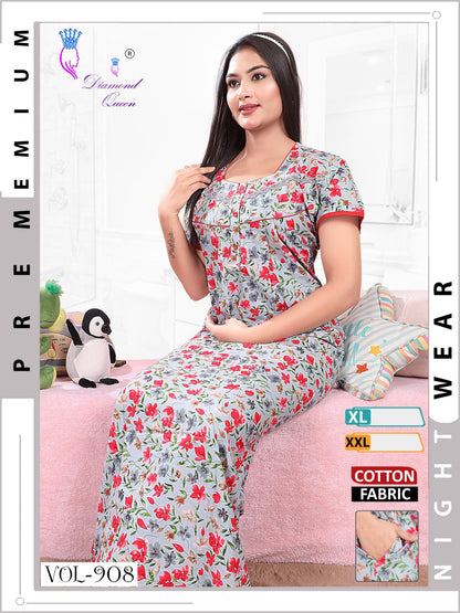 908-909 Diamond Queen Cotton Night Gowns Exporter Gujarat