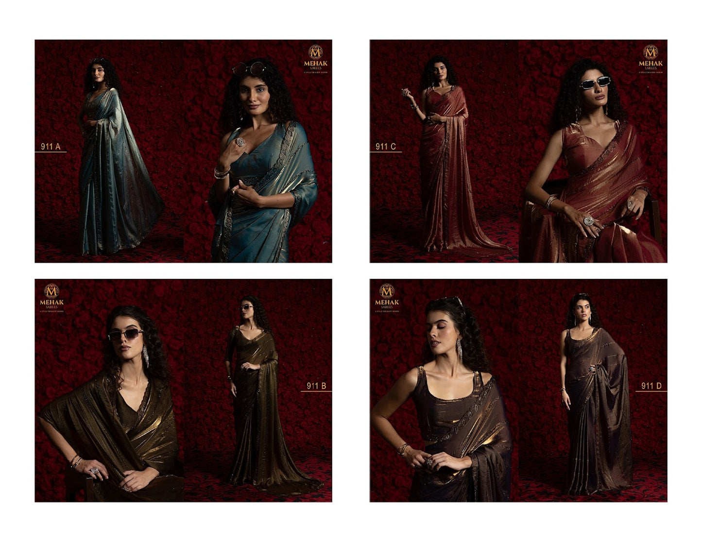 911A To 911D Mehek Satin Silk Sarees Exporter India