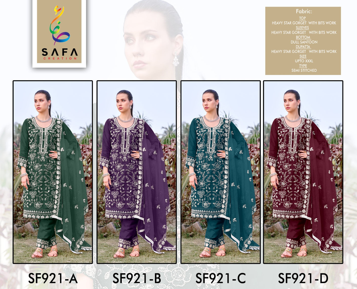 921Abcd Safa Creation Georgette Pakistani Salwar Suits Exporter