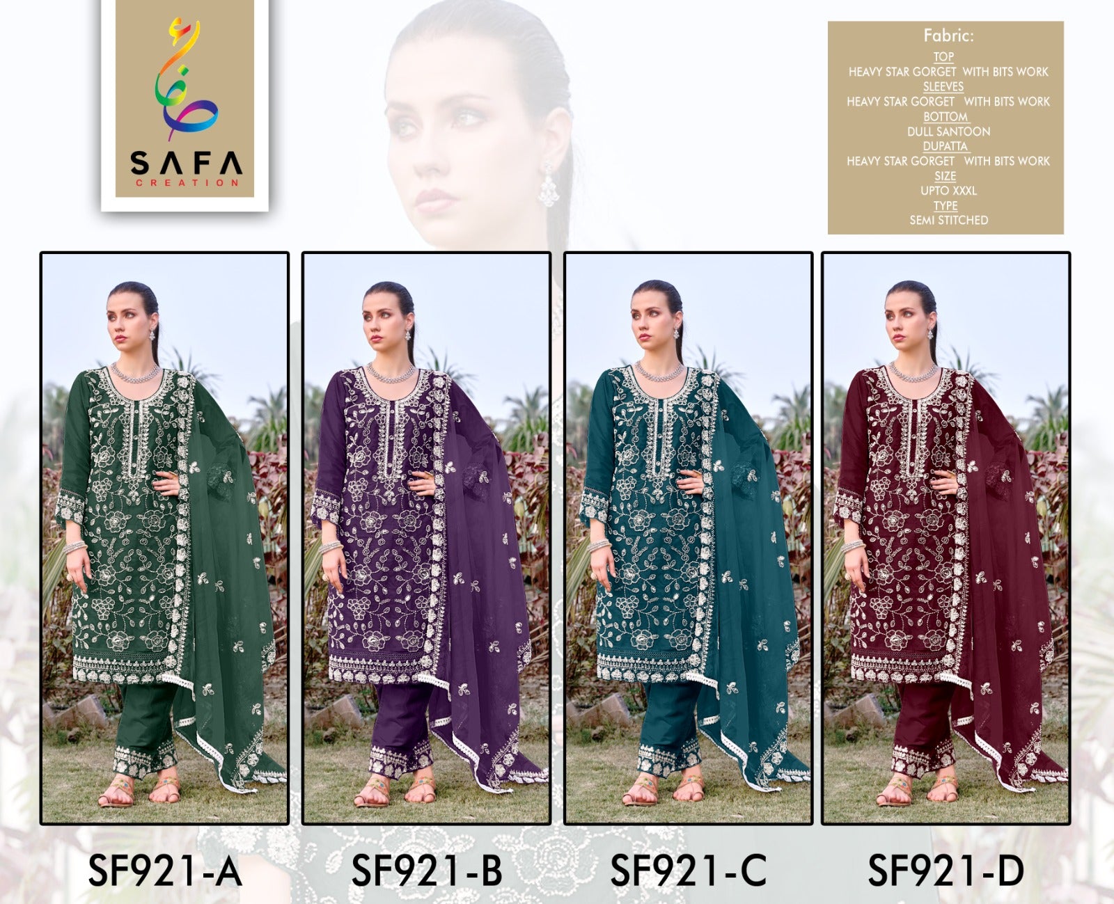 921Abcd Safa Creation Georgette Pakistani Salwar Suits Exporter