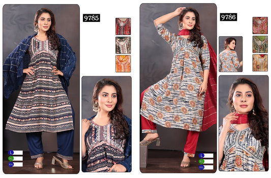 9785-9786 Mmc Reyon Readymade Pant Style Suits Manufacturer India