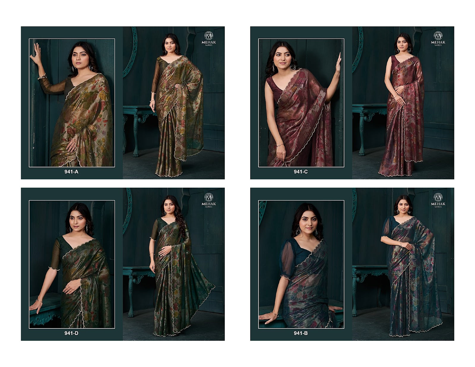 941Abcd Mehek Two Tone Sarees Supplier India