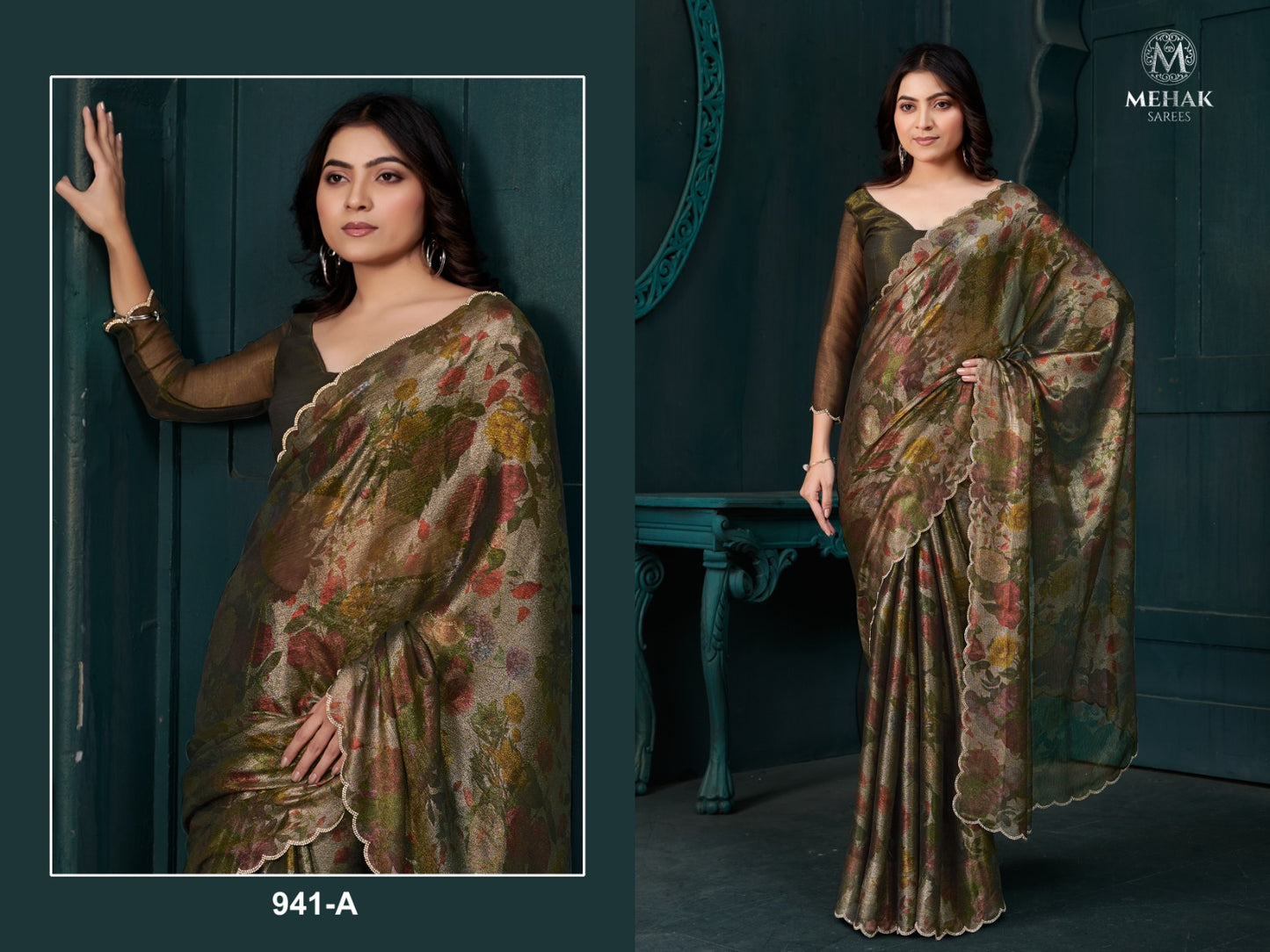 941Abcd Mehek Two Tone Sarees Supplier India