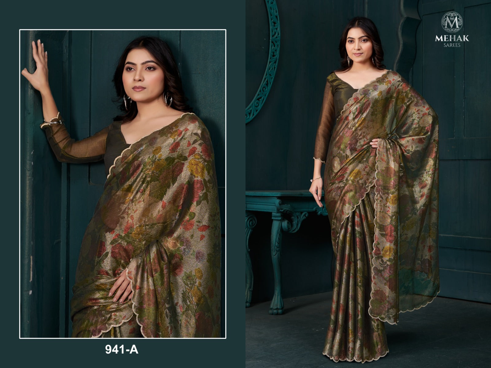 941Abcd Mehek Two Tone Sarees Supplier India