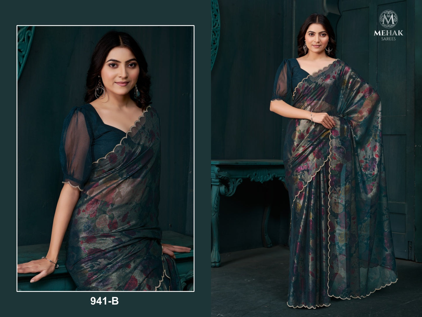 941Abcd Mehek Two Tone Sarees Supplier India