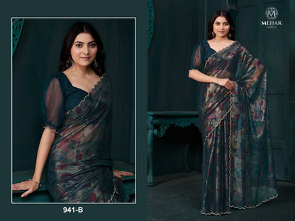 941Abcd Mehek Two Tone Sarees Supplier India