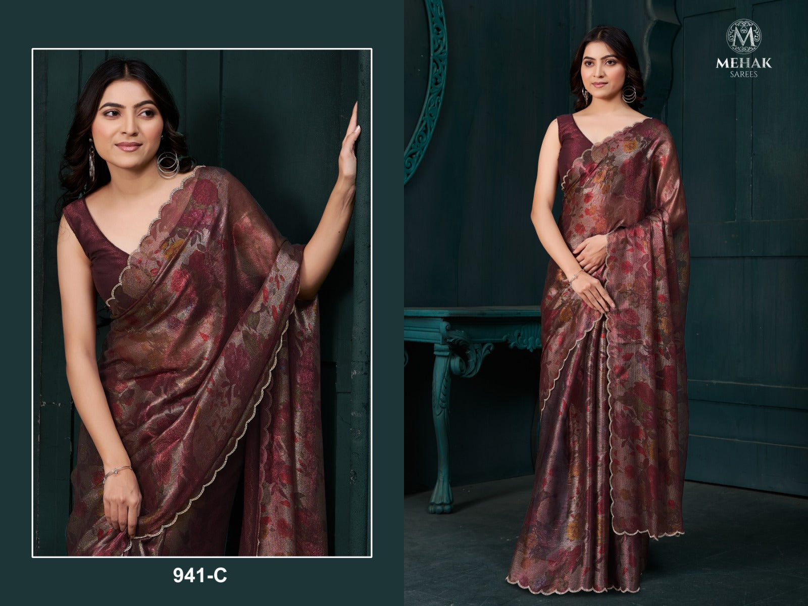 941Abcd Mehek Two Tone Sarees Supplier India