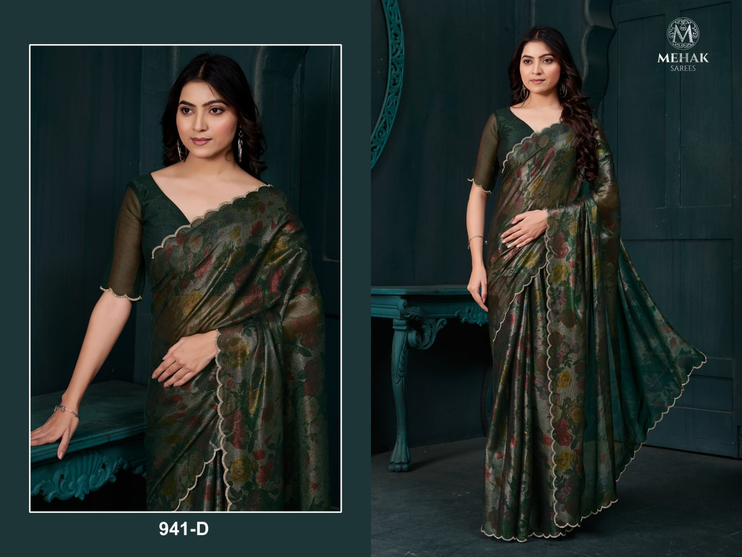 941Abcd Mehek Two Tone Sarees Supplier India