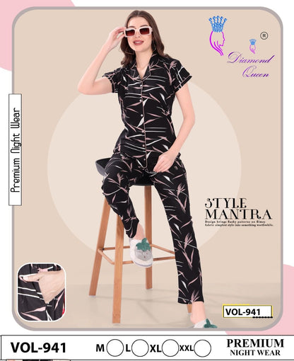 941 Diamond Queen Sinker Collar Night Suits Exporter Gujarat