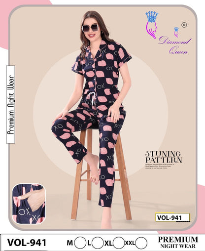 941 Diamond Queen Sinker Collar Night Suits Exporter Gujarat