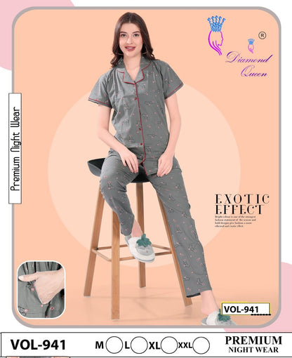 941 Diamond Queen Sinker Collar Night Suits Exporter Gujarat