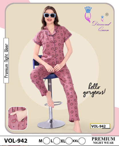 942 Diamond Queen Sinker Collar Night Suits Wholesale