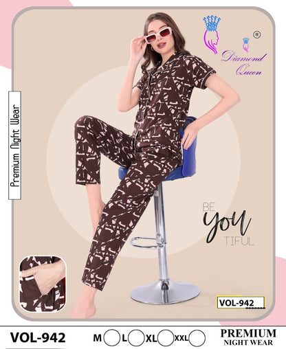 942 Diamond Queen Sinker Collar Night Suits Wholesale