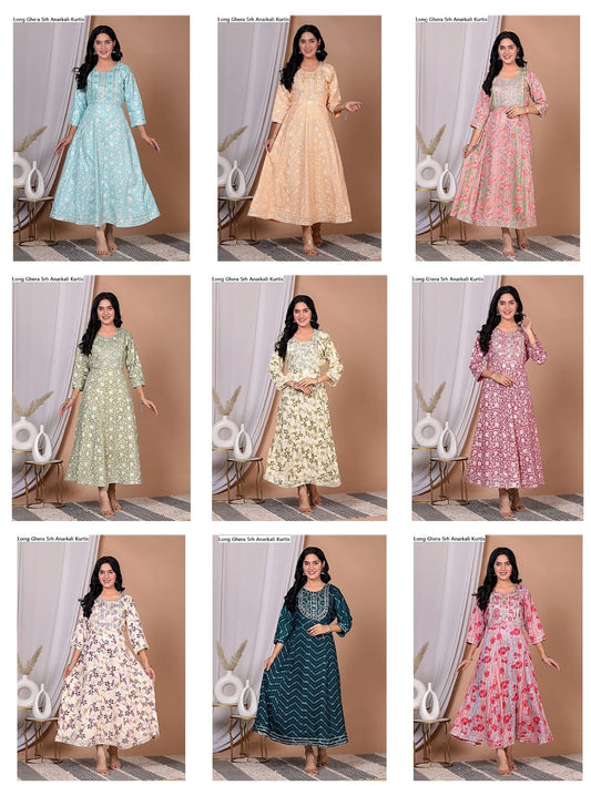 Long Ghera Srh Rayon Anarkali Kurtis Supplier