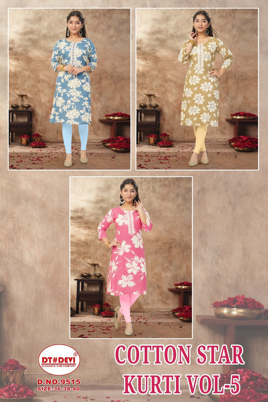 9515 Star Kurti Vol 5 Dt Devi Rayon Girls Kurti Wholesaler