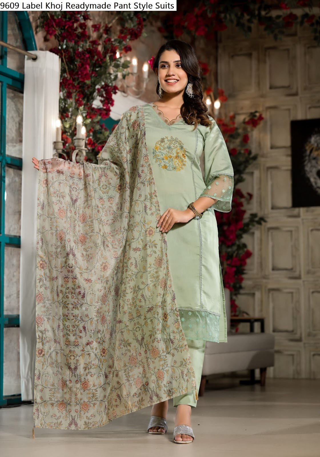 9609 Label Khoj Viscose Silk Readymade Pant Style Suits Wholesale Price
