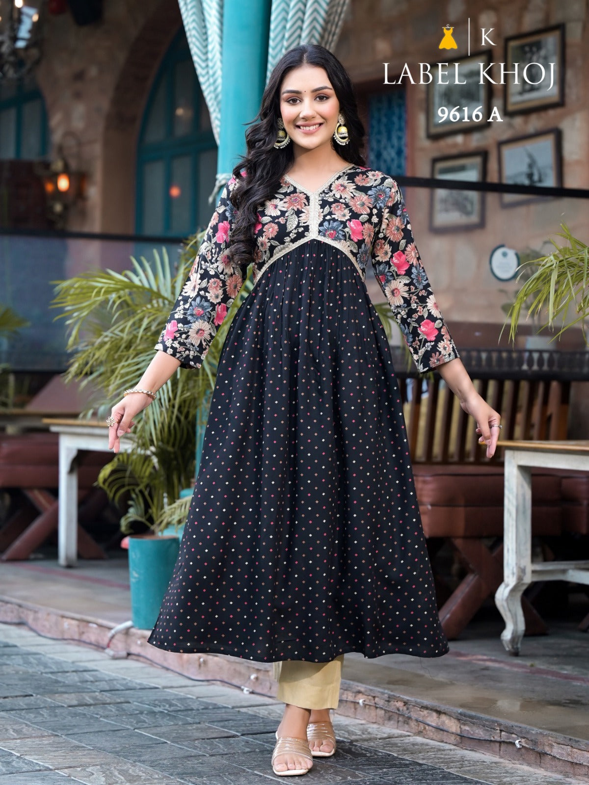 9615 9616 Ab Alia Cut Label Khoj Rayon A Line Kurti Manufacturer India