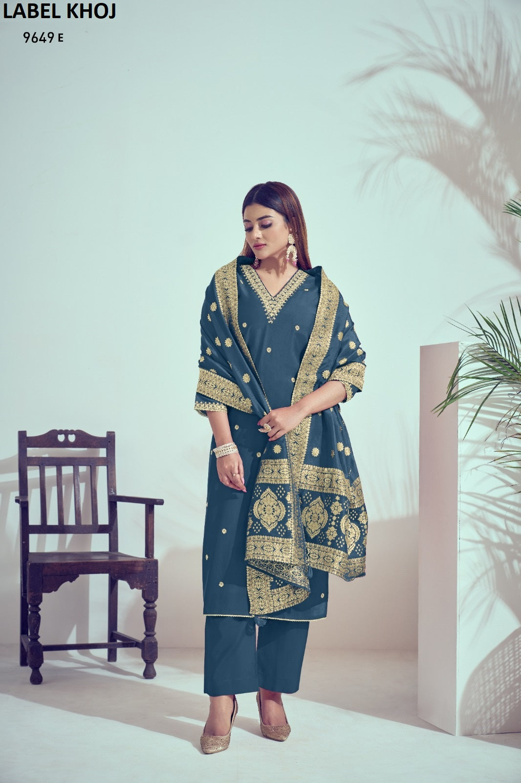 9649Abcde Label Khoj Roman Silk Readymade Suits Manufacturer India