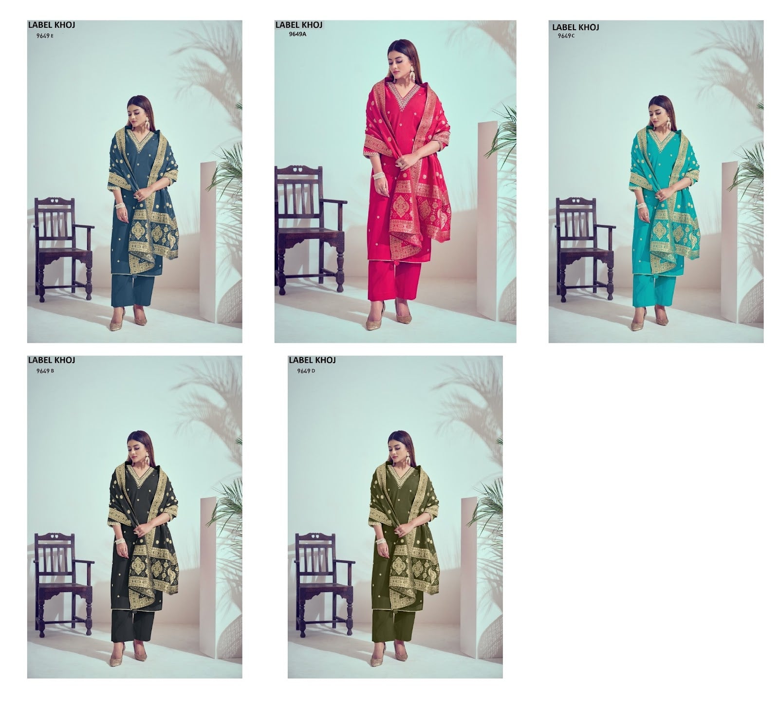 9649Abcde Label Khoj Roman Silk Readymade Suits Manufacturer India