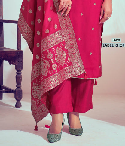 9649Abcde Label Khoj Roman Silk Readymade Suits Manufacturer India