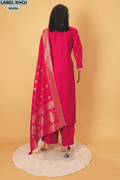 9649Abcde Label Khoj Roman Silk Readymade Suits Manufacturer India