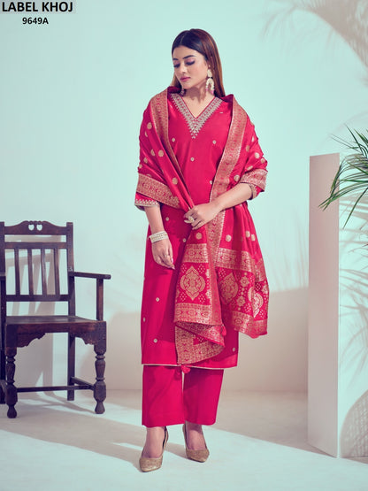 9649Abcde Label Khoj Roman Silk Readymade Suits Manufacturer India