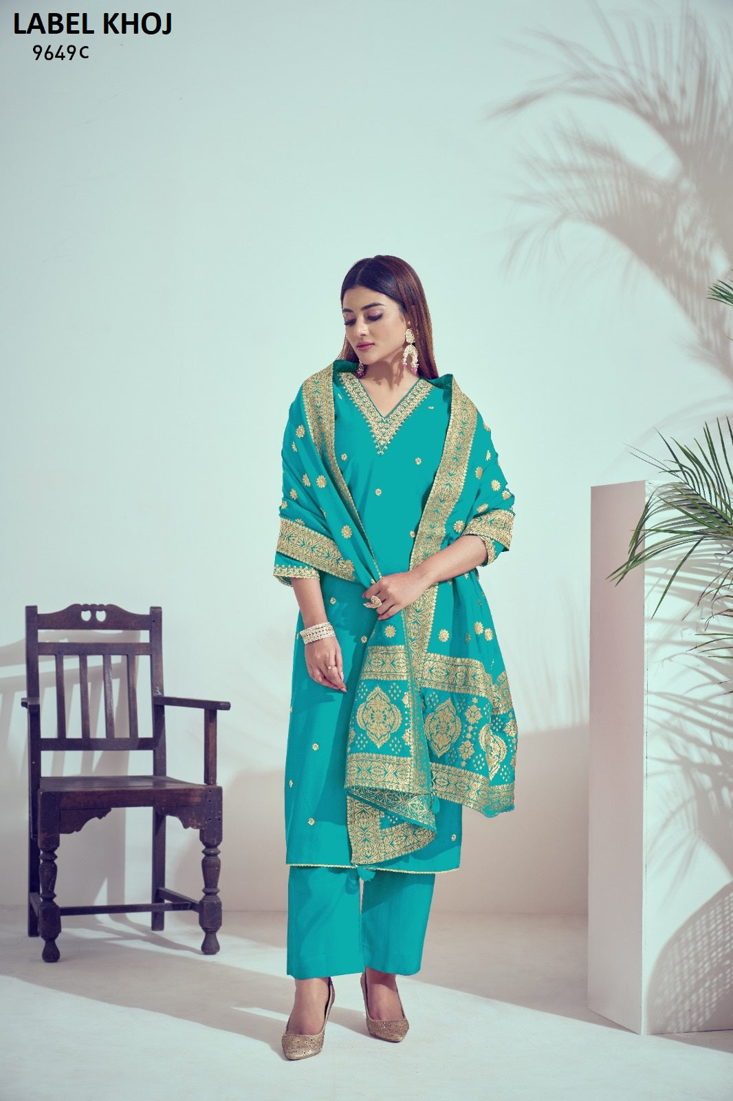 9649Abcde Label Khoj Roman Silk Readymade Suits Manufacturer India