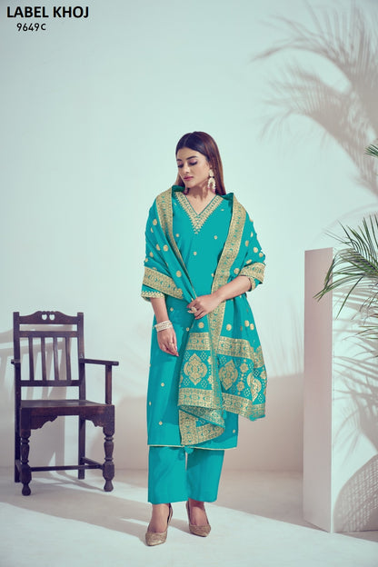 9649Abcde Label Khoj Roman Silk Readymade Suits Manufacturer India
