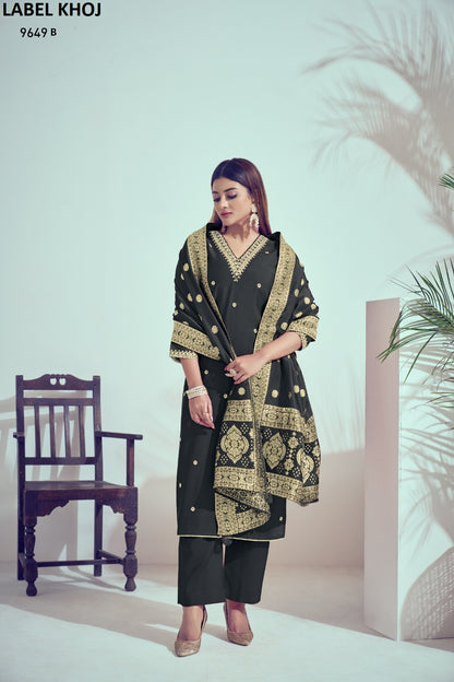 9649Abcde Label Khoj Roman Silk Readymade Suits Manufacturer India